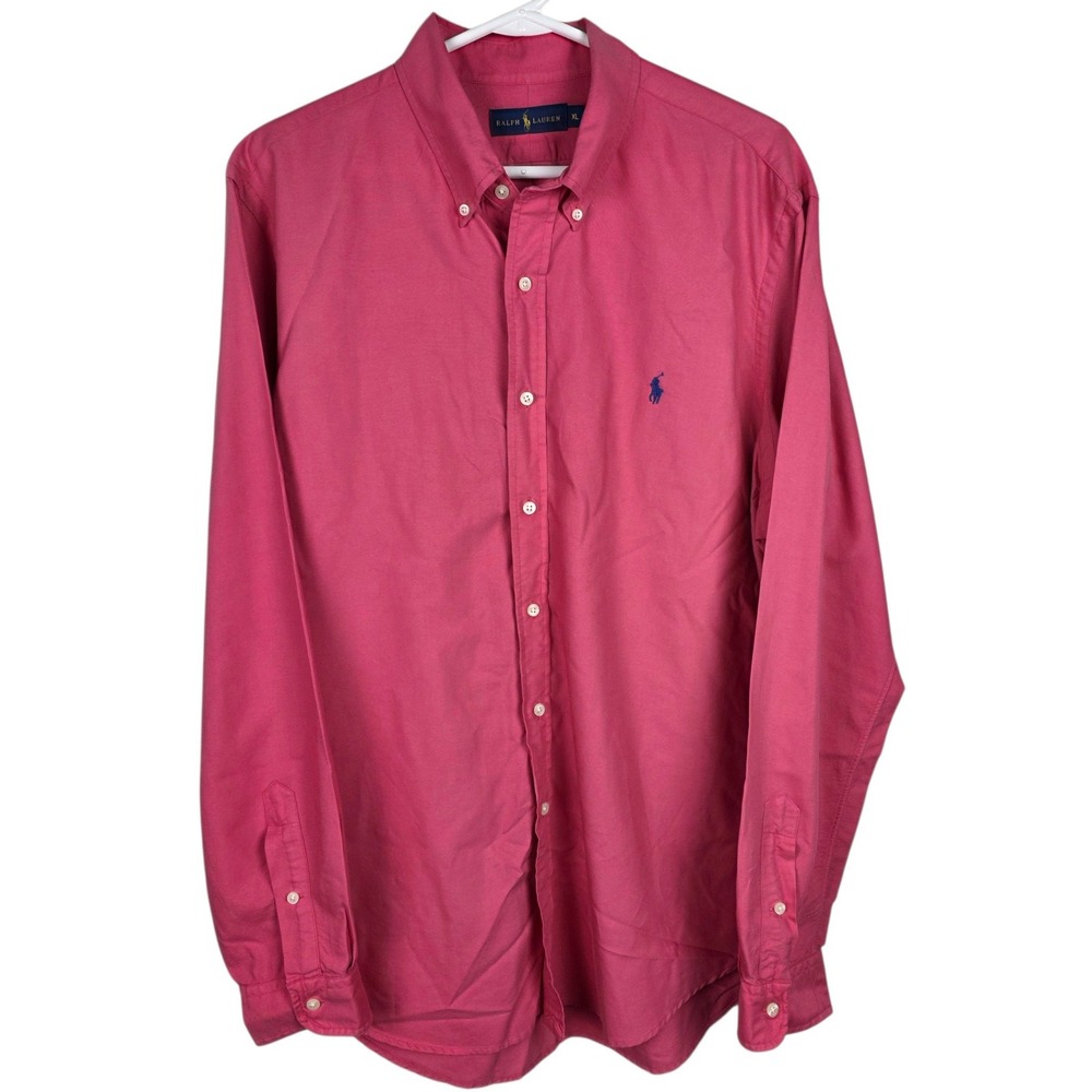 Ralph Lauren Button Down Shirt Men XL Pink Excellent Long Sleeve Cotton Logo